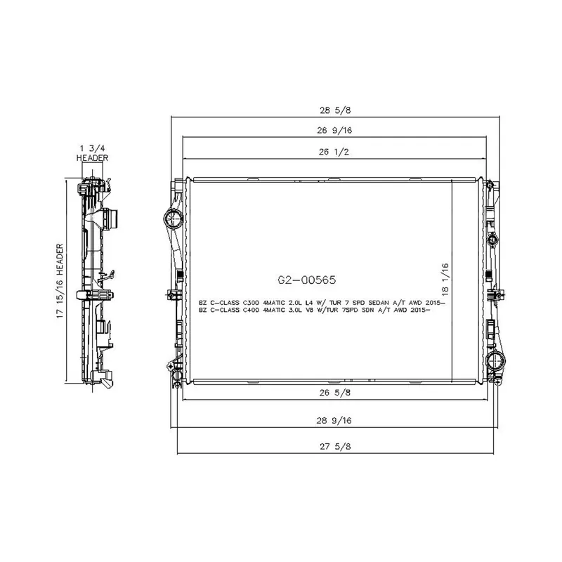 Radiator assembly 2015 - 2021 MERCEDES-BENZ C300 RAD13507 0995007303 - REGULAR Fresh Stock