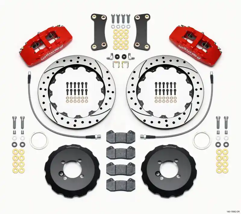 Hot Deal Wilwood Dynapro 6 Front Hat Kit 12.88in Drilled Red 2002-Up Mini Cooper w/ Lines