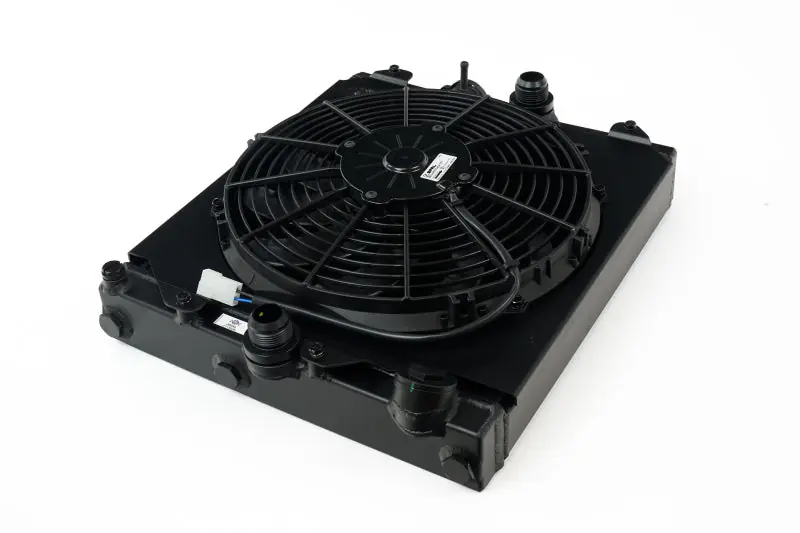 CSF Universal Half Radiator w/-16AN & Slip-On Fittings/12in SPAL Fan & Shroud - Black Finish Holiday Sale