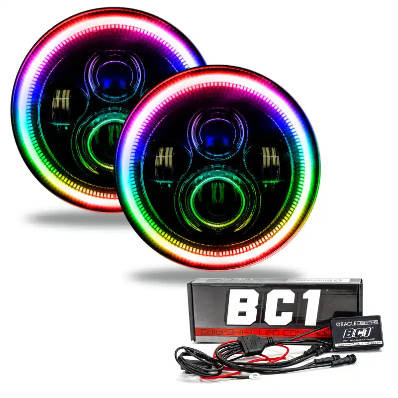 Bargain Oracle 7in High Powered LED Headlights - Black Bezel - ColorSHIFT - BC1
