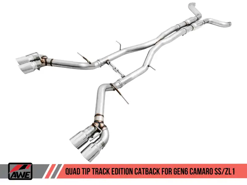 Free Shipping AWE Tuning 16-19 Chevy Camaro SS Non-Res Cat-Back Exhaust - Track Edition (Quad Chrome Silver Tips)