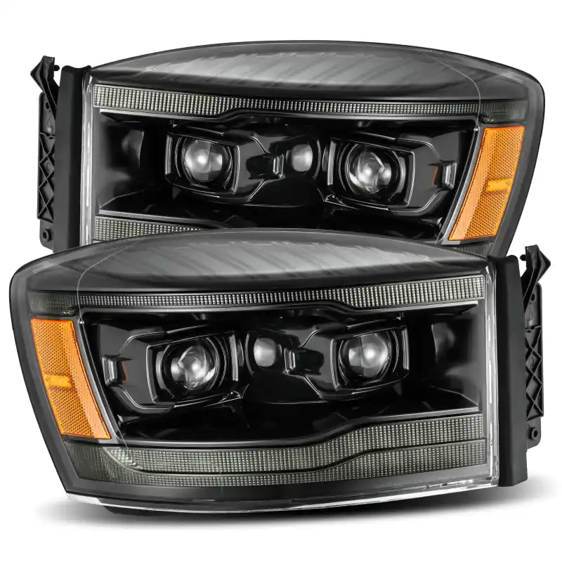Modern AlphaRex 06-08 Dodge Ram 1500HD PRO-Series Proj Headlights Plank Style Alpha Black w/Seq Signal/DRL