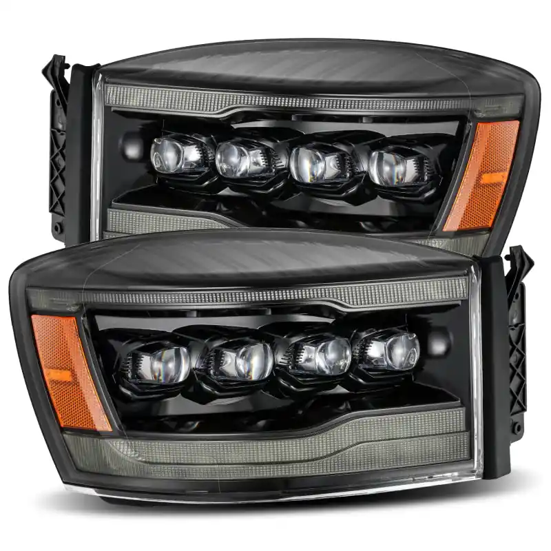 Luxury AlphaRex 06-08 Ram 1500HD NOVA LED Proj Headlights Plank Style Alpha Blk w/Seq Signal/DRL/Amber LED