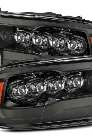 AlphaRex 09-18 Dodge Ram 1500HD NOVA LED Projector Headlights Plank Style Design Alpha Black w/DRL Money Back Guarantee
