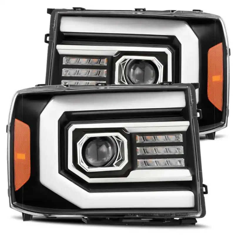 AlphaRex 07-13 GMC 1500HD PRO-Series Proj Headlights Plank Style Matte Blk w/Activ Light/Seq Signal Direct From Manufacturer