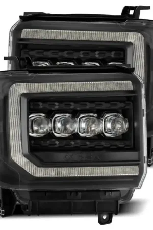 Direct From Manufacturer AlphaRex 14-18 GMC Sierra NOVA LED Proj Headlights Plank Style Black w/Activ Light/Seq Signal/DRL