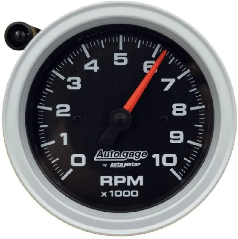 Genuine AutoMeter Tachometer Gauge 10K RPM 3 3/4in Pedestal w/Ext. Shift-Light - Black Dial/Black Case