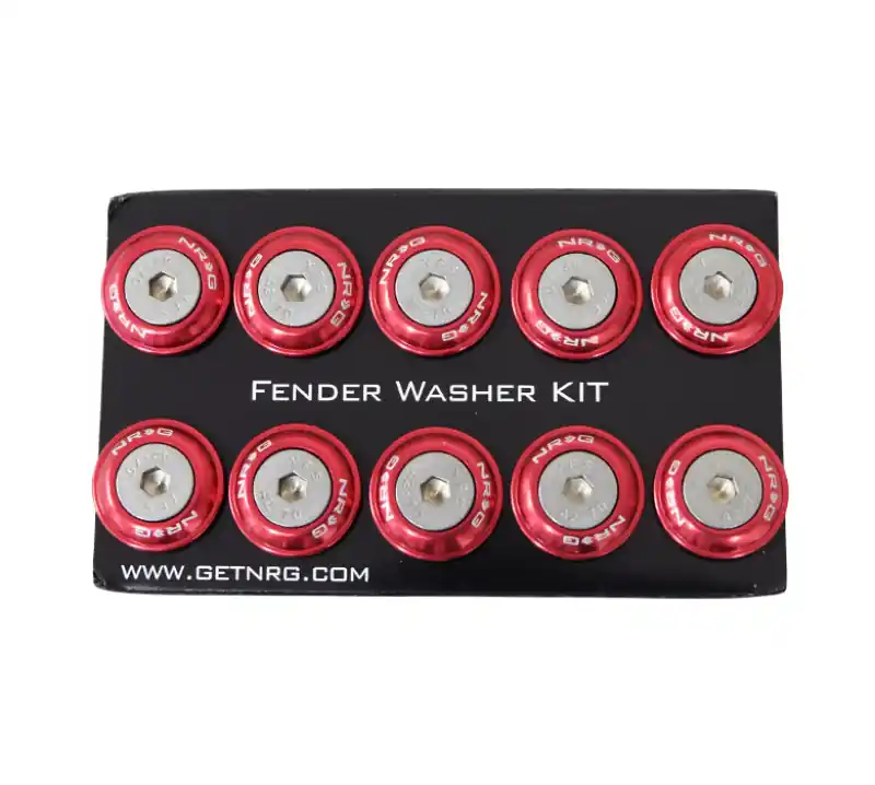 Fresh Stock NRG Fender Washer Kit w/Rivets For Plastic (Red) - Set of 10
