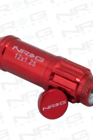 Luxury NRG 700 Series M12 X 1.25 Steel Lug Nut w/Dust Cap Cover Set 21 Pc w/Locks & Lock Socket - Red