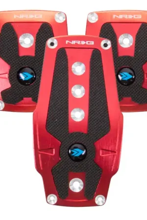 Exclusive NRG Brushed Aluminum Sport Pedal M/T - Red w/Black Rubber Inserts