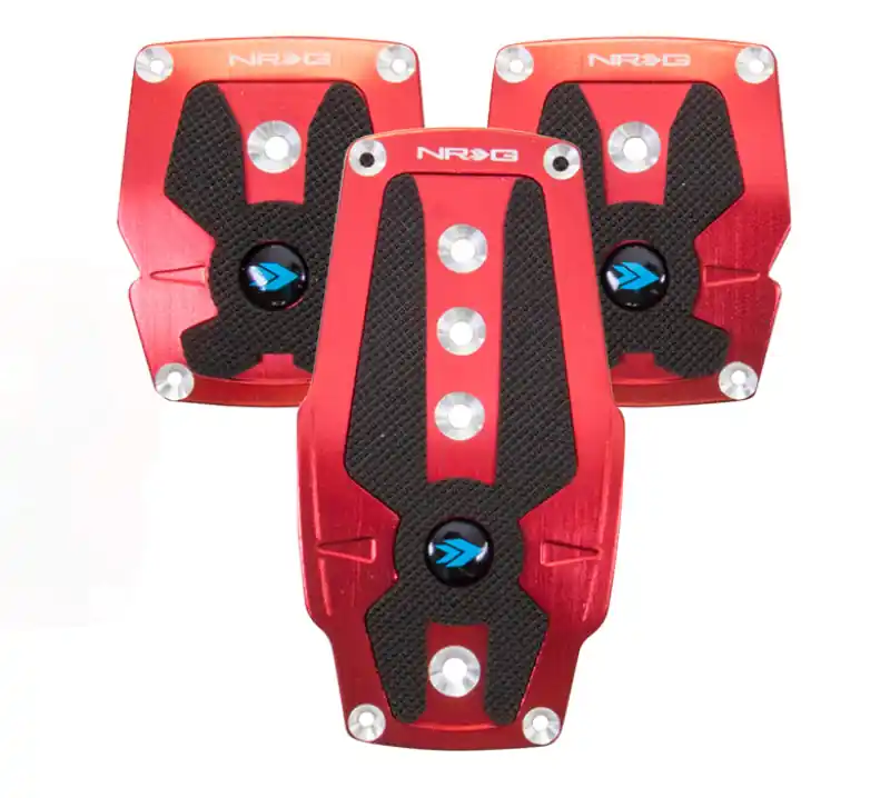 Exclusive NRG Brushed Aluminum Sport Pedal M/T - Red w/Black Rubber Inserts
