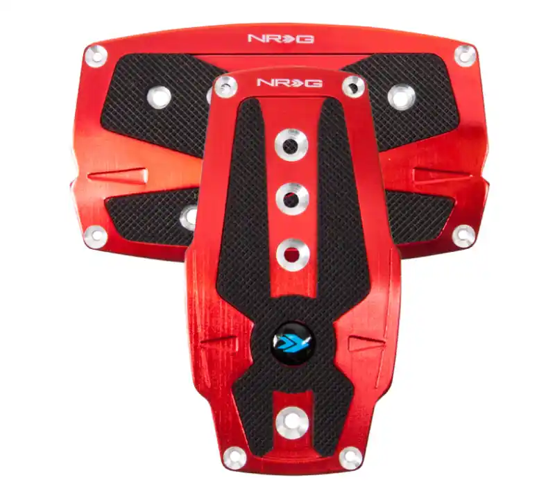 Special Discount NRG Brushed Aluminum Sport Pedal A/T - Red w/Black Rubber Inserts