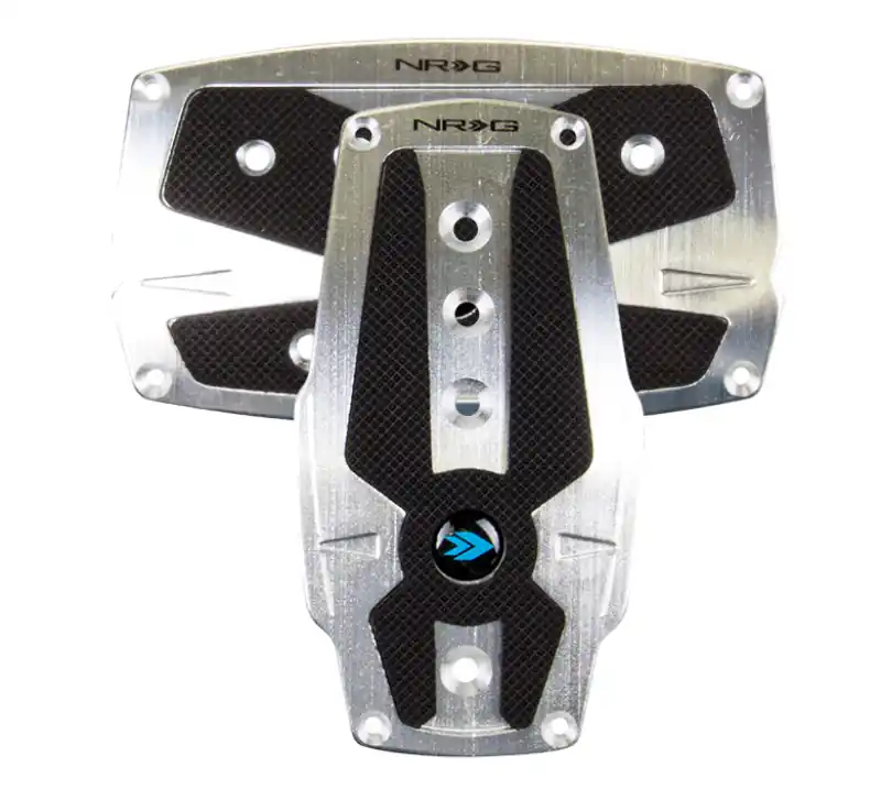 Crafted NRG Brushed Aluminum Sport Pedal A/T - Silver w/Black Rubber Inserts