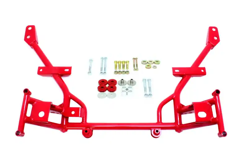 Order Now BMR 05-14 S197 Mustang K-Member w/ 1/2in Lowered Motor Mounts and STD. Rack Mounts - Red